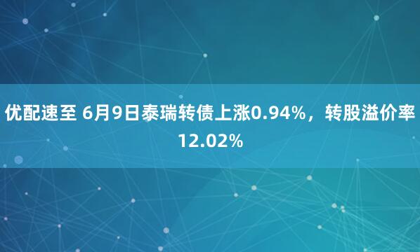 优配速至 6月9日泰瑞转债上涨0.94%，转股溢价率12.02%